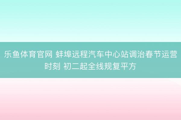 乐鱼体育官网 蚌埠远程汽车中心站调治春节运营时刻 初二起全线规复平方
