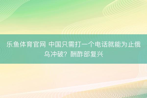 乐鱼体育官网 中国只需打一个电话就能为止俄乌冲破?酬酢部复兴