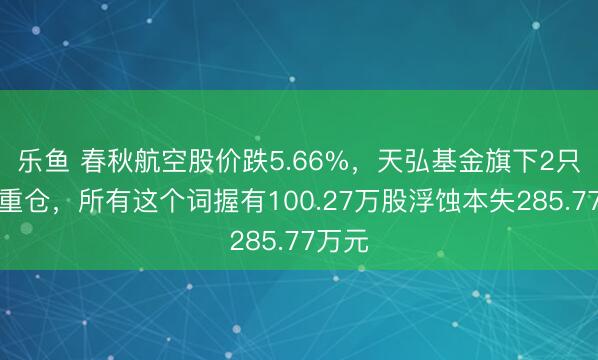 乐鱼 春秋航空股价跌5.66%，天弘基金旗下2只基金重仓，所有这个词握有100.27万股浮蚀本失285.77万元